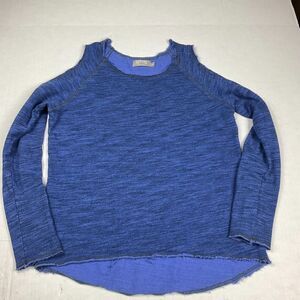 Nation LTD Sweatshirt Blue Frayed Cold Shoulder Long Sleeve Pullover Top MEDIUM